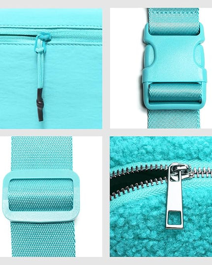 Gitus Fleece Belt Bag Sherpa Fanny Pack Crossbody Bags for Women Fashion Waist Packs with Adjustable Strap for Gym Travel Hiking Running Trending Gifts for Teen Girls Women Men (Lake Blue)