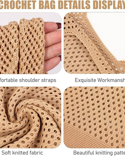 COOKOOKY Crochet Beach Tote bag Summer Beach Bag for Women Aesthetic Mesh Tote Bag Hippie Bag Knit Bag