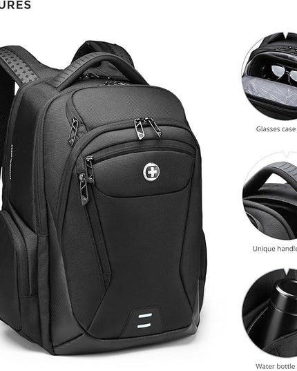Swissdigital Design Men's Laptop Backpack for College and Business Travel with Integrated USB Charging Port and RFID Protection Fits Laptops up to 15.6 Inch, Black | SD1695-01