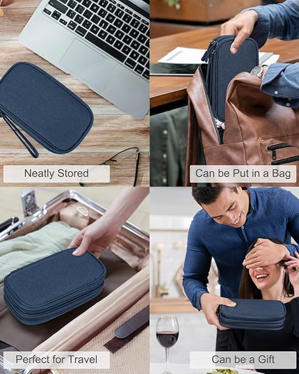 FYY Electronic Organizer, Travel Cable Organizer Bag Pouch Accessories Carry Case Portable Waterproof Double Layers All-in-One Storage for Cable, Cord, Charger, Phone, Earphone Navy