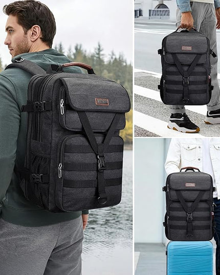 WITZMAN Travel Backpack for Men Large Canvas Laptop Backpack Fit 16 inch Carry on TSA Friendly Flight Approved Vintage Rucksack for Traveling(A8012 Black)