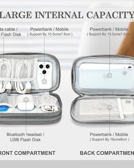 FYY Travel Cable Organizer Pouch Electronic Accessories Carry Case Portable Waterproof Double Layers All-in-One Storage Bag for Cord, Charger, Phone, Earphone Dark Grey