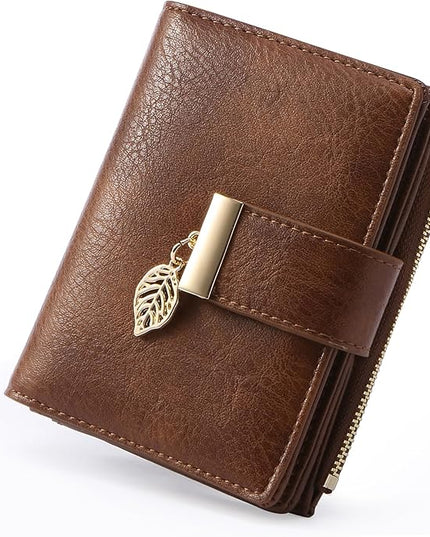 yiijay Small Wallet Women RFID Blocking Leather Bifold Wallet Credit Card Holder for Women Ladies Compact Wallet Mini Purse With Zipper Pocket