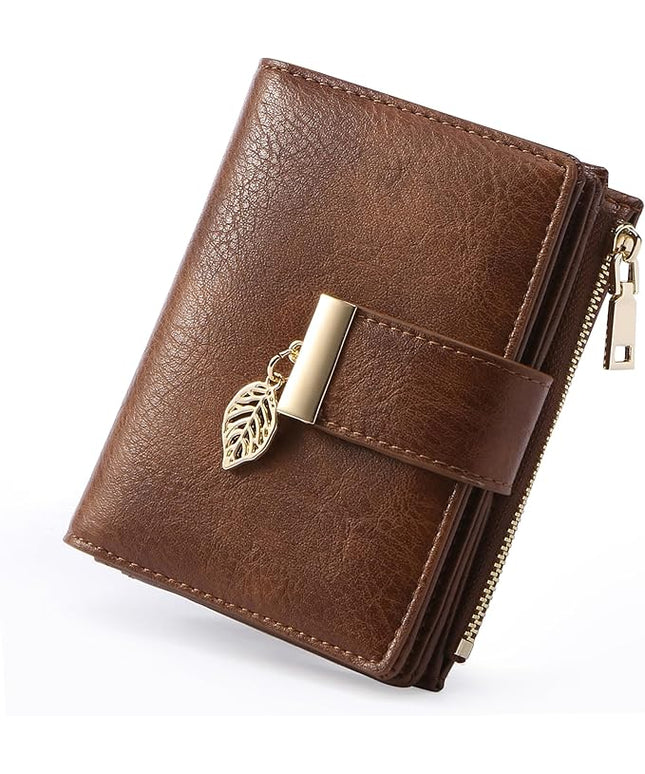yiijay Small Wallet Women RFID Blocking Leather Bifold Wallet Credit Card Holder for Women Ladies Compact Wallet Mini Purse With Zipper Pocket