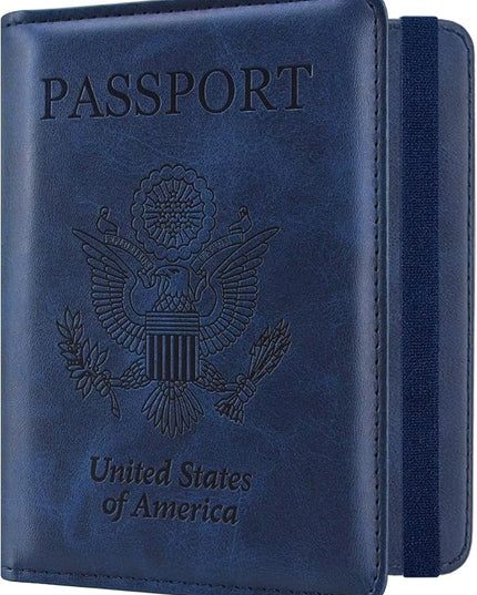 ACdream RFID BLOCKING Passport Holder Travel Wallet, Premium PU Leather Cover Passport Book with Card Holder, Pen Holder, Keep Organization, and Travel Essentials for Women and Men, Blue