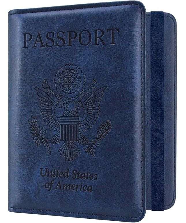 ACdream RFID BLOCKING Passport Holder Travel Wallet, Premium PU Leather Cover Passport Book with Card Holder, Pen Holder, Keep Organization, and Travel Essentials for Women and Men, Blue