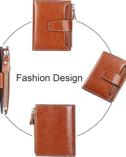 Lavemi Small Compact Women Wallet RFID Blocking Genuine Leather Bifold Purse with ID Windows