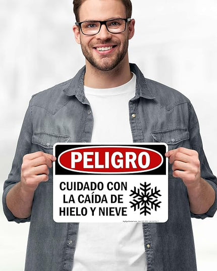 Danger Watch for Falling Ice and Snow Bilingual Sign, 10x7 Inches, 4 Mil Vinyl Decal Stickers Weather Resistant, Made in USA by My Sign Center