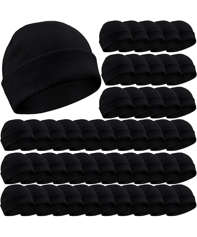 Yahenda 50 Pcs Winter Beanies Bulk for Men Women, Knitted Beanie Hats Cuffed Skull Cap Unisex