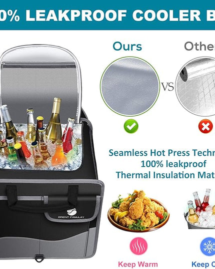 Trunk Organizer with Cooler, Collapsible Trunk Storage Container with Non Slip Bottom Strips, Large Multi-Compartment Waterproof Car Trunk Organizer Groceries for Vehicle Sedan, Suv, Truck,Van(Black)