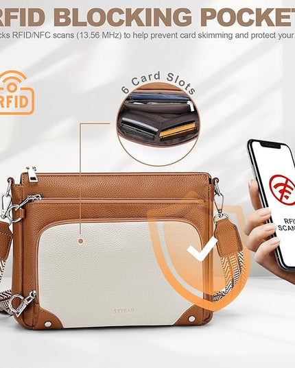 Anti-Theft Crossbody Purse for Women, Crossbody Shoulder Bag with Built-in Wallet & RFID Blocking for Travel Workout