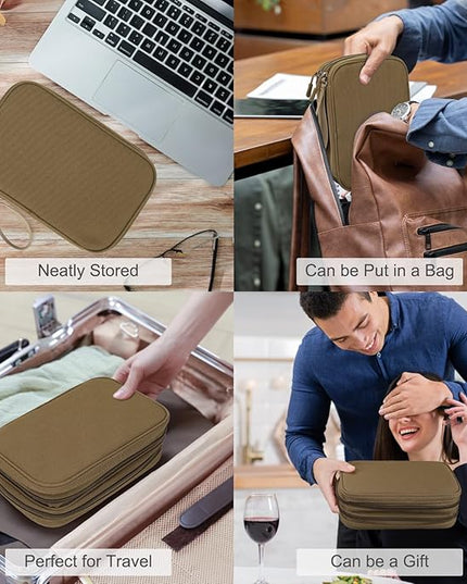 FYY Electronic Organizer, Large Travel Cable Organizer Bag Pouch Electronic Accessories Carry Case Portable Waterproof Double Layers All-in-One Storage Bag for Cable, Cord, Charger, Phone, Brown