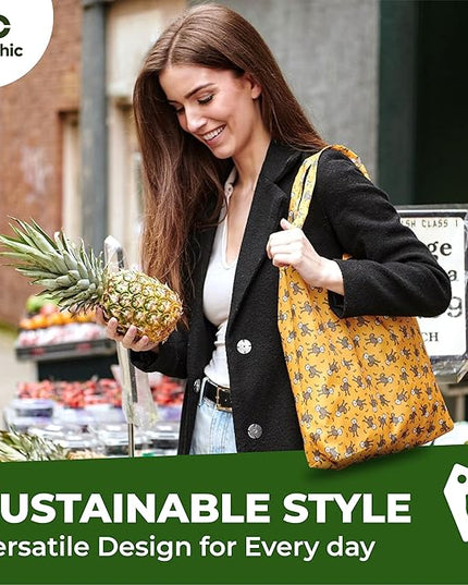 ECO CHIC Foldable Reusable Grocery Bags - Lightweight, Recycled & Reusable Shopping Bag - Waterproof Packable Tote