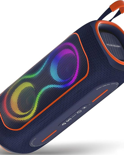MusiBaby Portable Bluetooth Speakers with Lights, 80W Loud Outdoor Wireless Speaker with Stereo Sound, IPX5 Waterproof, 24H Playtime, BT 5.3, FM, for Home/Travel/Praty Valentines Gifts (Blue)