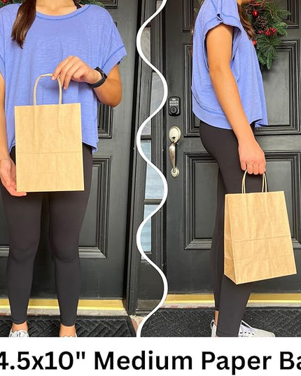 Qutuus Kraft Paper Gift Bags with Handles 8x4.5x10 25Pcs Brown Gift Bags Bulk Medium Size Small Business Bags, Party Bags, Retail Kraft Shopping Bags