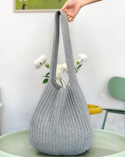 ENBEI Women's Crochet Tote Bag Knit Shoulder bag,Aesthetic Bag,Cute Eco-Friendly Tote for Travel,Daily Use,Gift Box Packaging