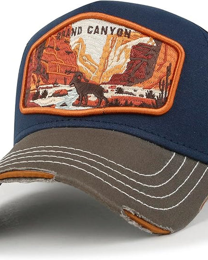 ililily Premium Howels Embroidery Vintage Baseball Cap Distressed Trucker Hat