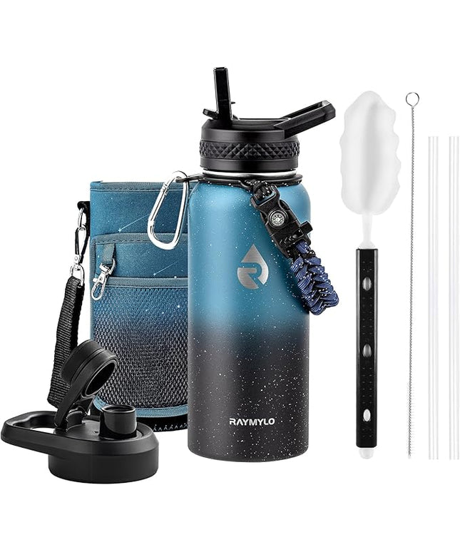 32oz Insulated Water Bottle, Triple Wall Vacuum Stainless Steel Water Bottles - Keeps Cold 48H, Reusable Metal water flask Jug for Gym, Sports, Camping, Hiking,Travel, Starry Sky-Indigo/Black