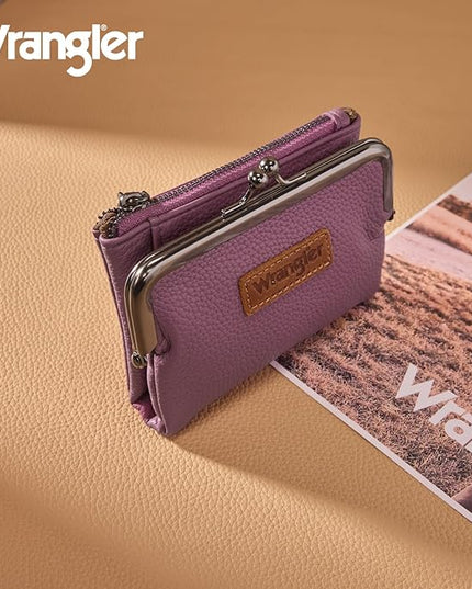 Montana West Wrangler Women's Wallet RFID Blocking Wallets Small Bifold Credit Card Holder with Kiss Clasp Purple