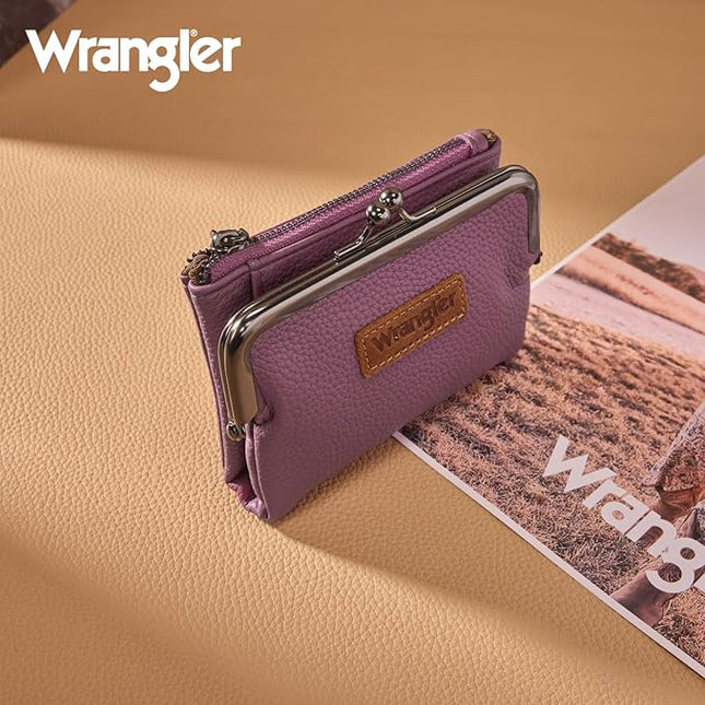 Montana West Wrangler Women's Wallet RFID Blocking Wallets Small Bifold Credit Card Holder with Kiss Clasp Purple