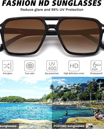 Retro Aviator Sunglasses for Women Men Trendy Classic Square 70s 80s 90s Vintage Shades Double Bridge Aviators FZN813