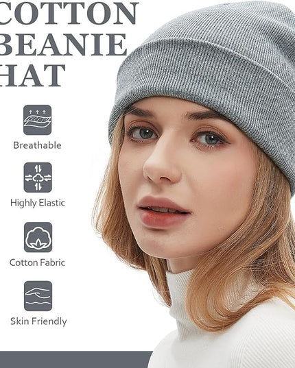 100% Cotton Beanies for Men Women Cotton Hats Soft Warm Unisex Cuffed Plain Skull Hat Autumn Winter Slouchy Knitted Cap