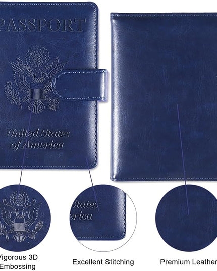 Sizobi Passport Holder for Travel,RFID Passport Cover Wallet for Women Men,Leather Passport Book Card Holder Case for International Travel Must Haves Accessories,Cruise Ship Essentials Gifts,Dark Blue