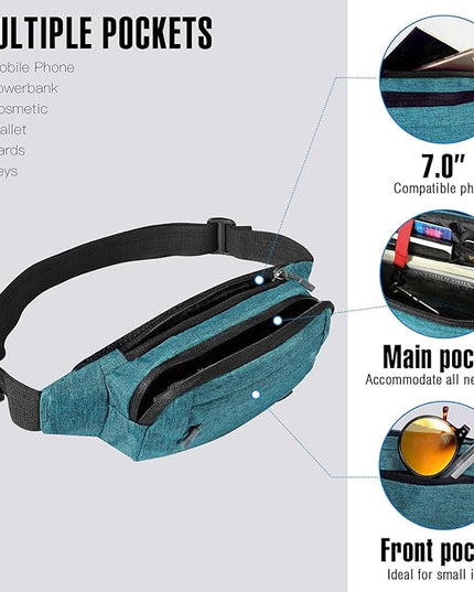 WATERFLY Fanny Pack Waist Bag: Small Hip Pouch Bum Bag Fannie Pack Phanny Fannypack Waistpack Bumbag Beltbag Sport Slim Fashionable for Jogging Hiking Hiker Woman Man