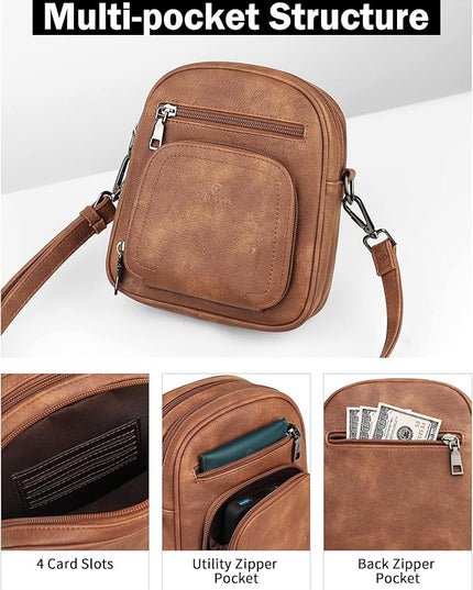 FADEON Small Purses for Women Crossbody Bags, Designer PU Leather Mini Cross Body Purse Travel Shoulder Bag Card Slots