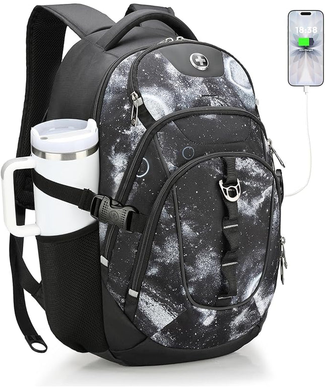 Swissdigital Laptop Backpack with USB Charging Port, Travel Backpack Fits 15.6 inches Computer, 31L Backpack for Men, Starry Sky | SD803-98