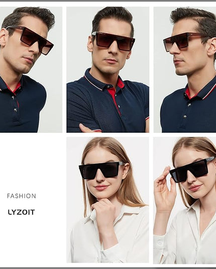 LYZOIT Square Oversized Sunglasses for Women Men Big Flat Top Fashion Shield Large UV Protection Rimless Shades
