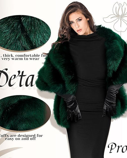 Zhanmai 2 Pcs Winter Long Shawl Cloak Stretchy Glove Opera Bridal Dance Gloves for Women Dress Party Coat