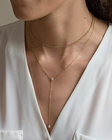 Tewiky Dainty 14k Gold Plated/Silver Cubic Zirconia Necklaces for Women, Simple CZ Jewelry Necklaces Trendy Gifts