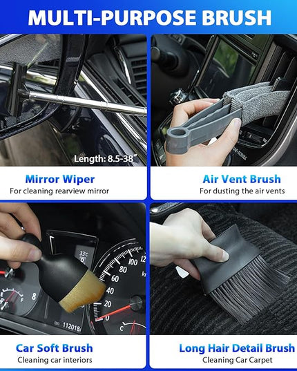 THINKWORK Car Cleaning Kit, Car Detailing Kit Interior Cleaner with High Power Handheld Vacuum, 10Pcs Detailing Brush and Storage Bag, Gray Auto Interior Cleaning Kit for Men