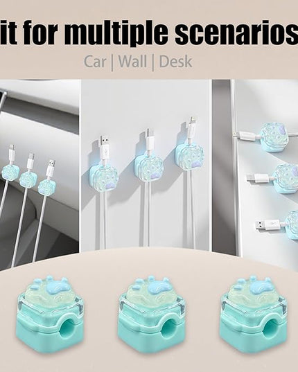 9Pack Magnetic Cable Clips for Nightstand, Adhesive Night-Glowing Cord Holder Organizer for Office Home Desk Wall Car (Blue,Cat)