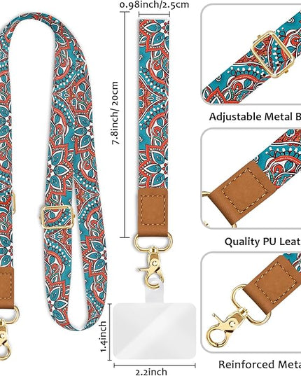 Phone Lanyard Crossbody Wrist Strap, Boho Bohemain Cell Phone Lanyards for Around the Neck Wristlet Shoulder, Adjustable Strap for Car Keys Keychain Wallet ID Badge