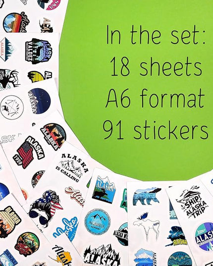 BulbaCraft Alaska Stickers for Water Bottles, Scrapbooking, Alaska Laptop Decals, Gifts for Women & Men