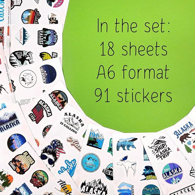 BulbaCraft Alaska Stickers for Water Bottles, Scrapbooking, Alaska Laptop Decals, Gifts for Women & Men