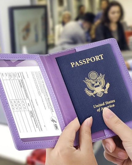 Passport and Vaccine Card Holder Cover Combo, Passport Case /Wallet with Vaccine Card Slot for Women and Men(AL-Purple)