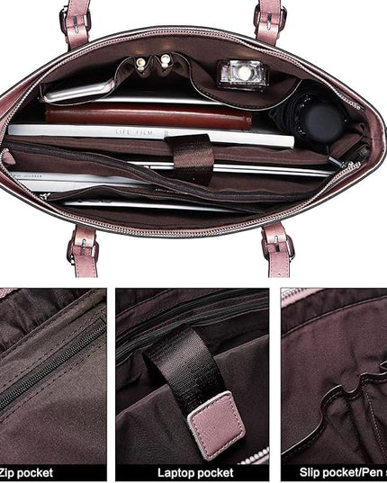BOSTANTEN Leather Laptop Bag Work Tote for Women Shoulder Handbag Briefcase 15.6 inch Satchel Computer Bag