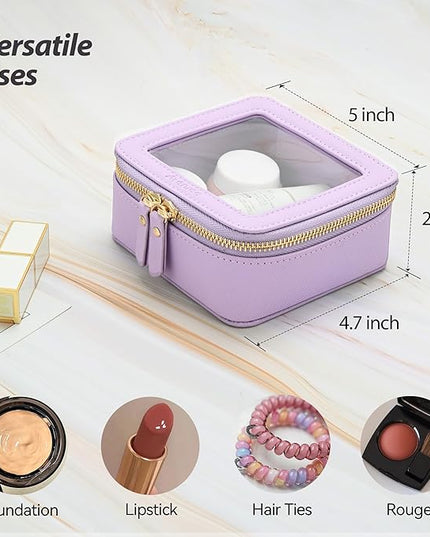 Aveniee Mini Clear Makeup Bag, Small Cosmetic Bags Travel Toiletry Pouch Organizer, TSA Approved Make up Case with Zipper, Car Bag for Essentials,Lilac