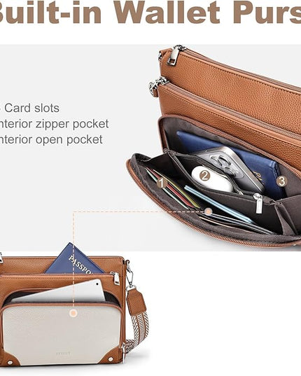 Anti-Theft Crossbody Purse for Women, Crossbody Shoulder Bag with Built-in Wallet & RFID Blocking for Travel Workout