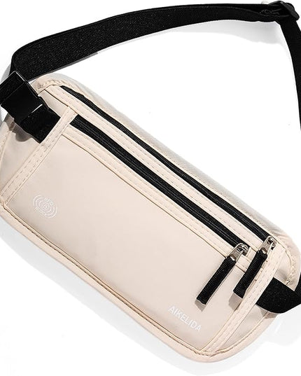 Money Belt - Slim Passport Holder RFID Blocking Travel Wallet Undercover Fanny Packs for Men Women - Beige