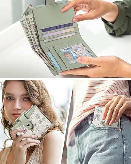 yiijay Small Wallet for Women RFID Blocking Tassle Bifold Slim Thin Leather Wallet Credit Card Holder Wallet Ladies Mini Wallet with Widened Zipper Pocket