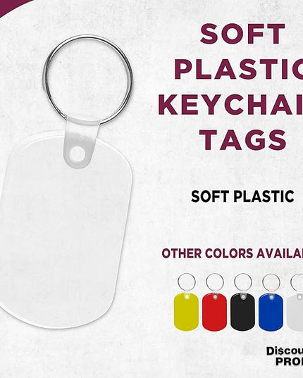 DISCOUNT PROMOS Tag Soft Plastic Keychains - 10 pack - Small Key Tag Chain For Staying Organized - Rubber Key Ring Keychain – Clear