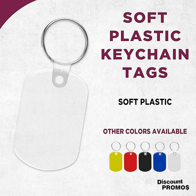 DISCOUNT PROMOS Tag Soft Plastic Keychains - 10 pack - Small Key Tag Chain For Staying Organized - Rubber Key Ring Keychain – Clear