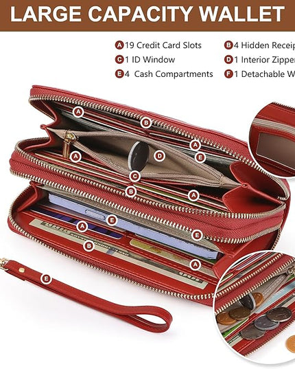yiijay Womens Wallet RFID Blocking Large Capacity Leather Double Zip Wristlet Wallet Credit Card Phone Holder Ladies Clutch Purse Flora