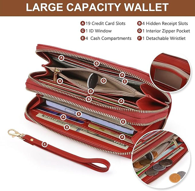 yiijay Womens Wallet RFID Blocking Large Capacity Leather Double Zip Wristlet Wallet Credit Card Phone Holder Ladies Clutch Purse Flora