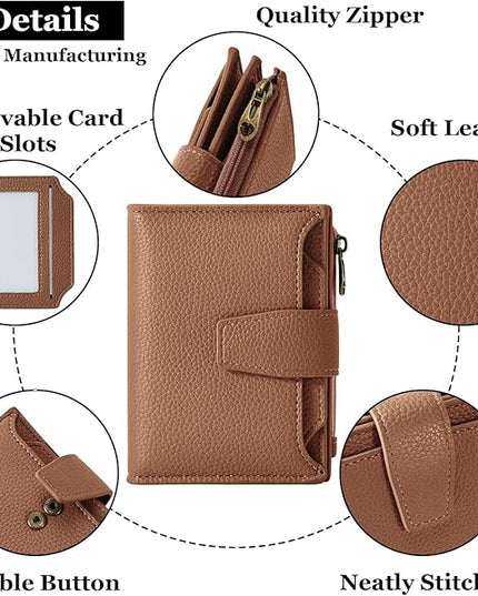 Airkit Small Wallet Women RFID Blocking Soft Leather Bifold Compact Card Holder Wallet for Women with Zipper Coin Pocket 4 ID Window