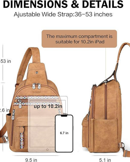 FADEON Large Sling Bag for Women, Leather Crossbody Purse Designer Anti Theft Sling Backpack, RFID Fanny Packs for Travel